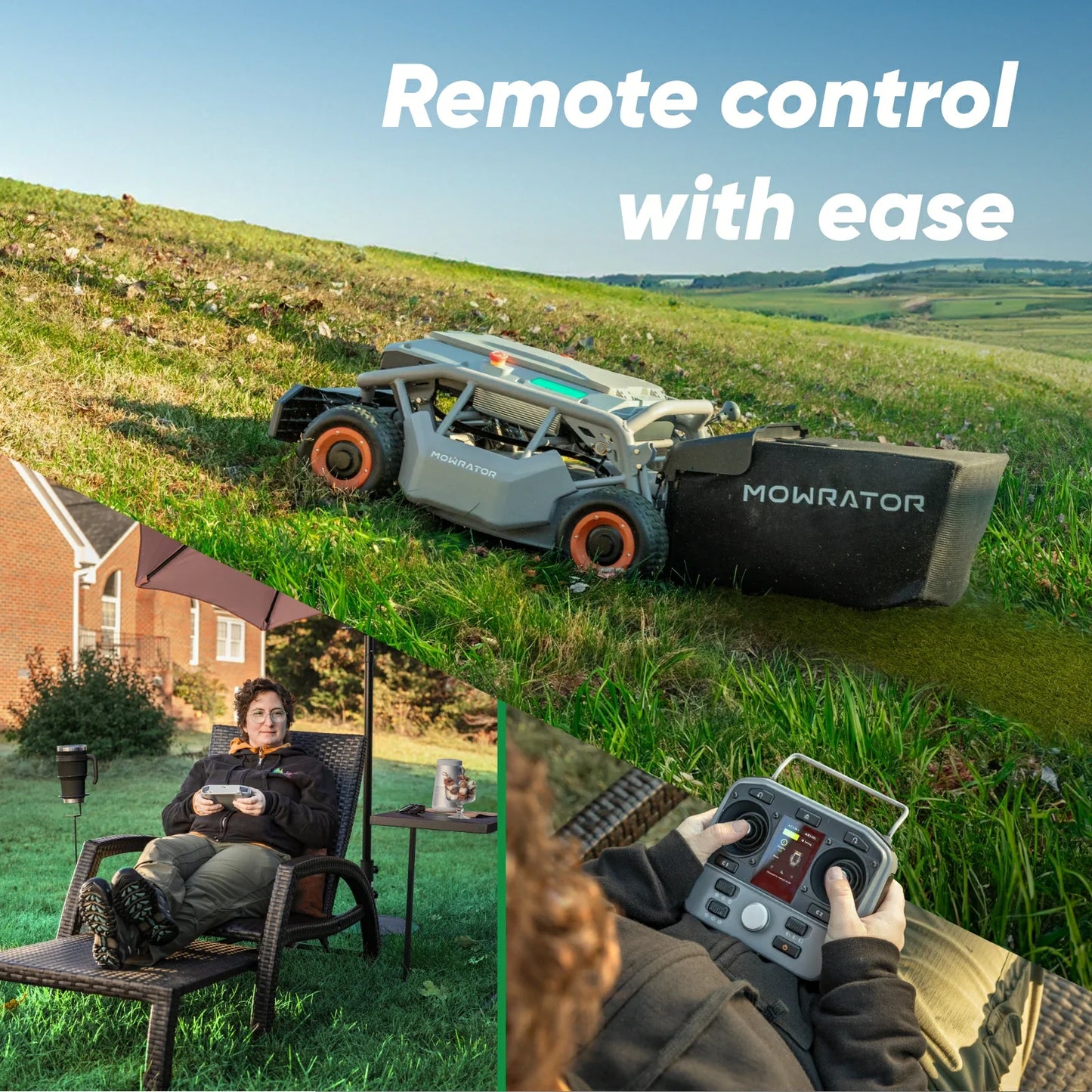 mowrator s1 remote control lawn mower 4wd 85% slope (wide wheels edition)
